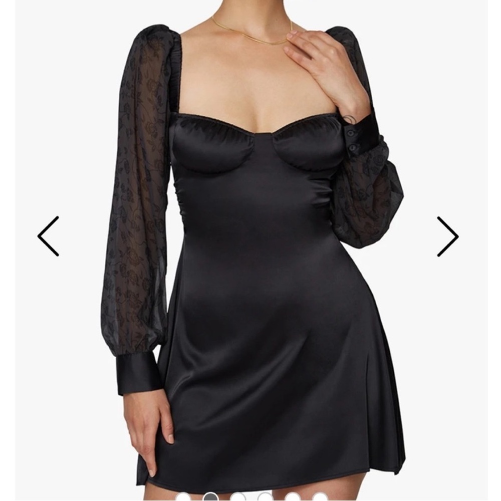 We Wore What Floral Puff Sleeve Mini Dress in Velveteen Rose Black